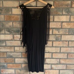 All Saints Spitalfields Chic Black sleeveless Fringe Mini Dress size 8